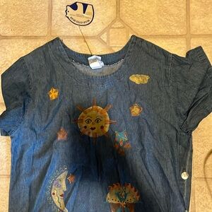 Blue Eyed Bear Dress Womens Large denim Hand Painted Art